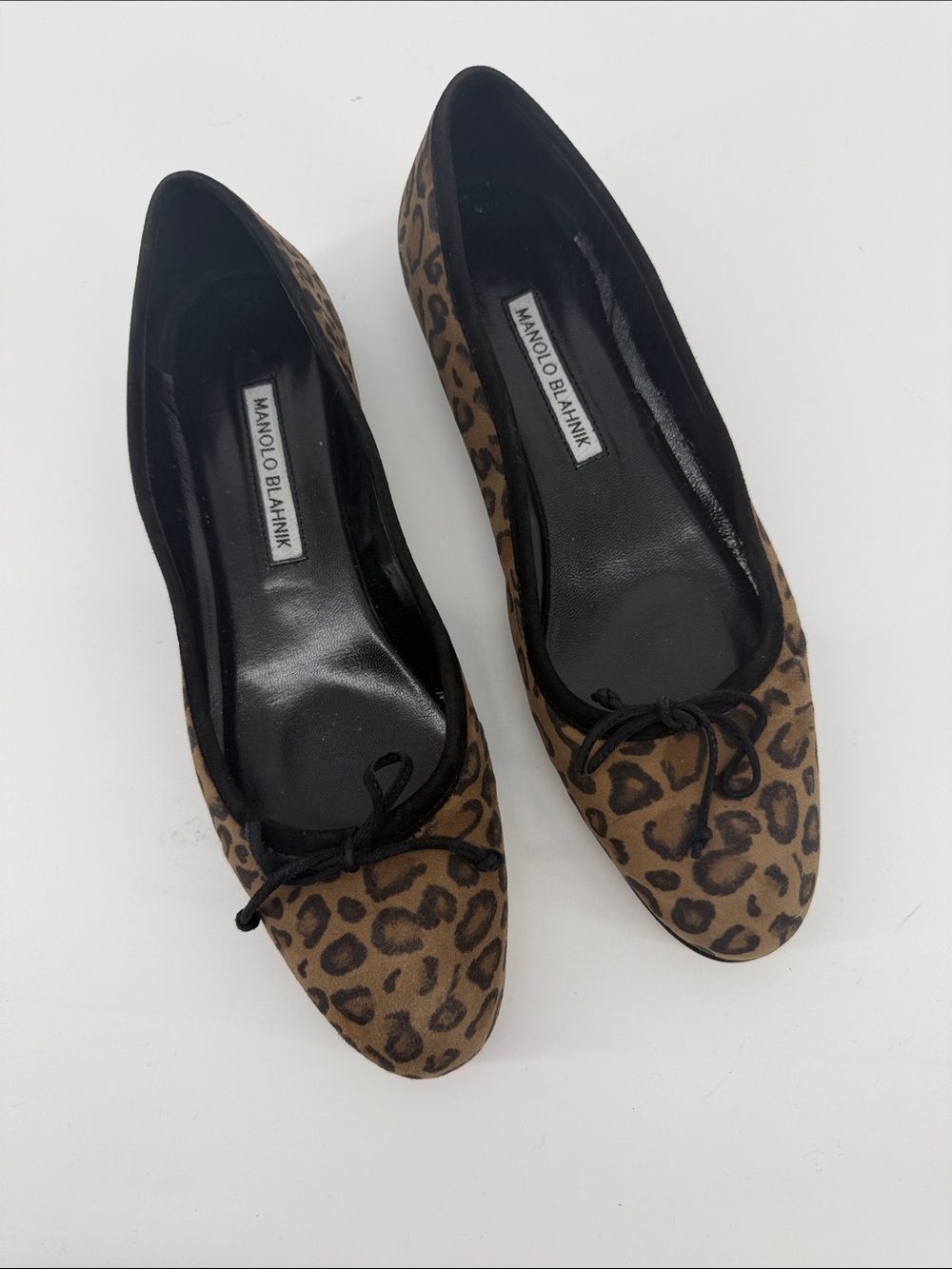 Manolo Blahnik Veralli Brown Suede Animal Print Ballerina Flats 38.5